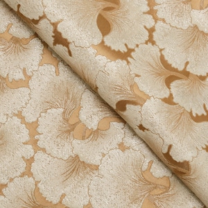 Antique Gold with White Ginkgo Leaves, Jacquard Fabric, Fabric by the Yard, 59 Inches Wide