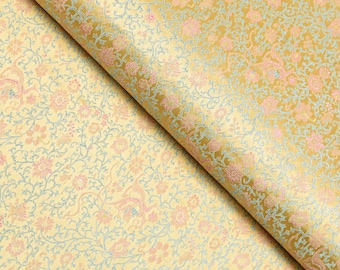 Pink Dragon, Yellow Brocade Fabric | Jacquard for Cheongsam or Wedding Decor, 29" wide