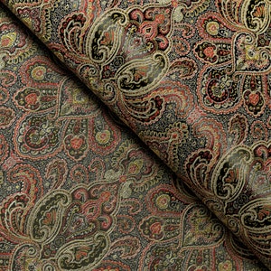 Schwarz-roter Paisley-Brokat-Stoff: Floraler Jacquard, 74 cm breit