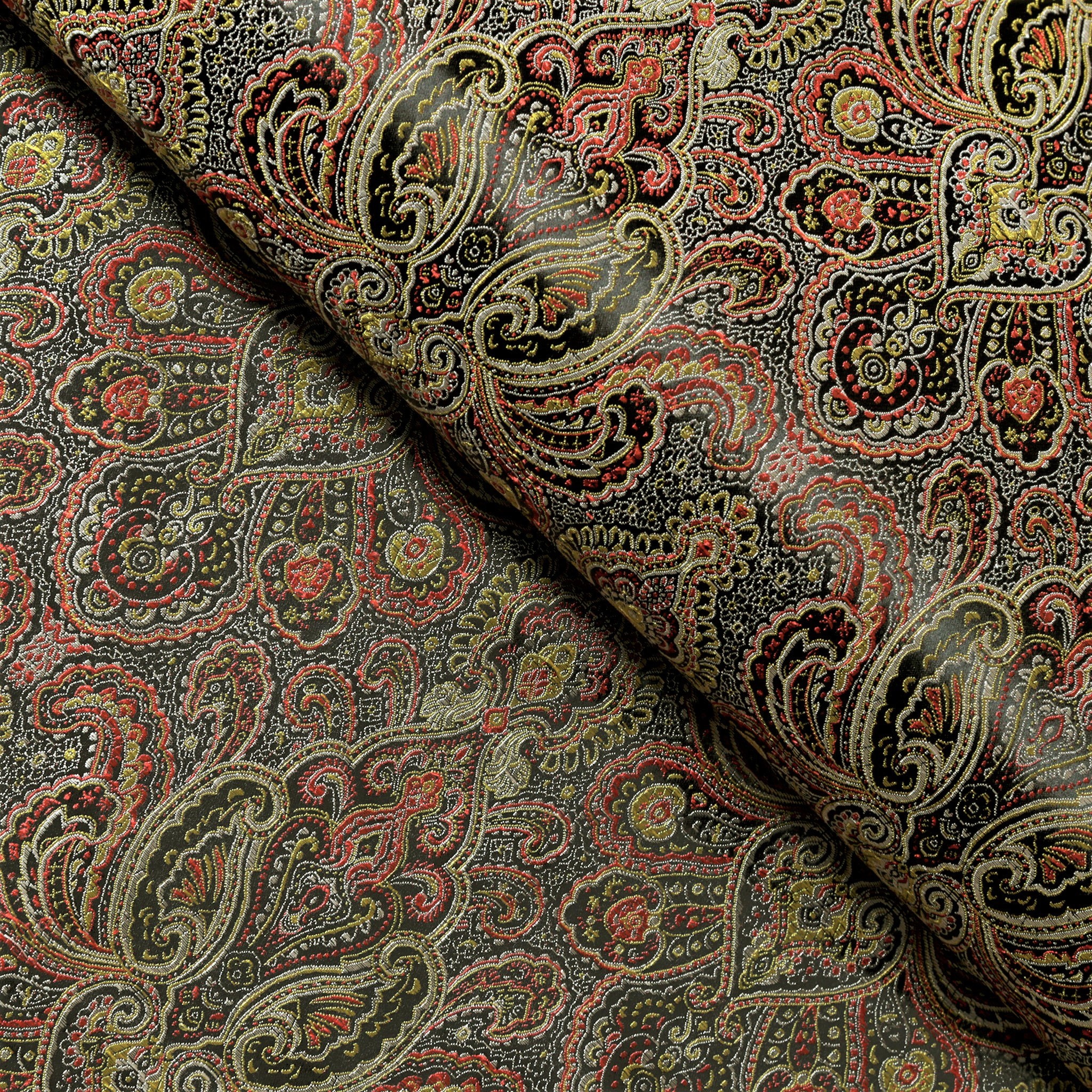 Black & Red Paisley Brocade Fabric: Floral Jacquard, 29" Wide
