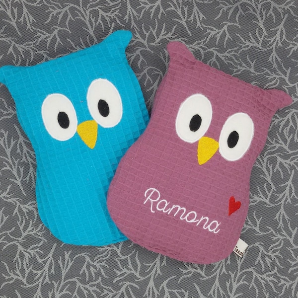 Wärmekissen Eule, Eulenkissenkissen mit Namen personalisierbar, personalisiertes Geschenk zur Geburt, Taufe, Babygeschenk