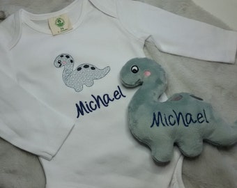 Baby Geschenk Set Junge, Body und Dino, bestickt, personalisiert,  Geschenk