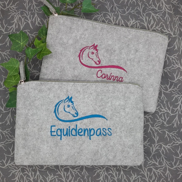 Equiden Pass Tasche, Pferdepass, Pferdemotiv, bestickt, personalisierbar