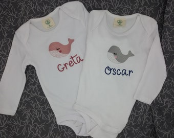 Wal, Baby Body, bestickt, personalisiert,  Geschenk