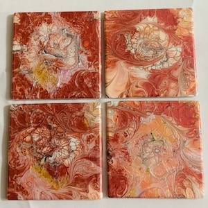 Hand painted ceramic coaster set of 4 / coaster set / table setting / drink ware / decorative coasters