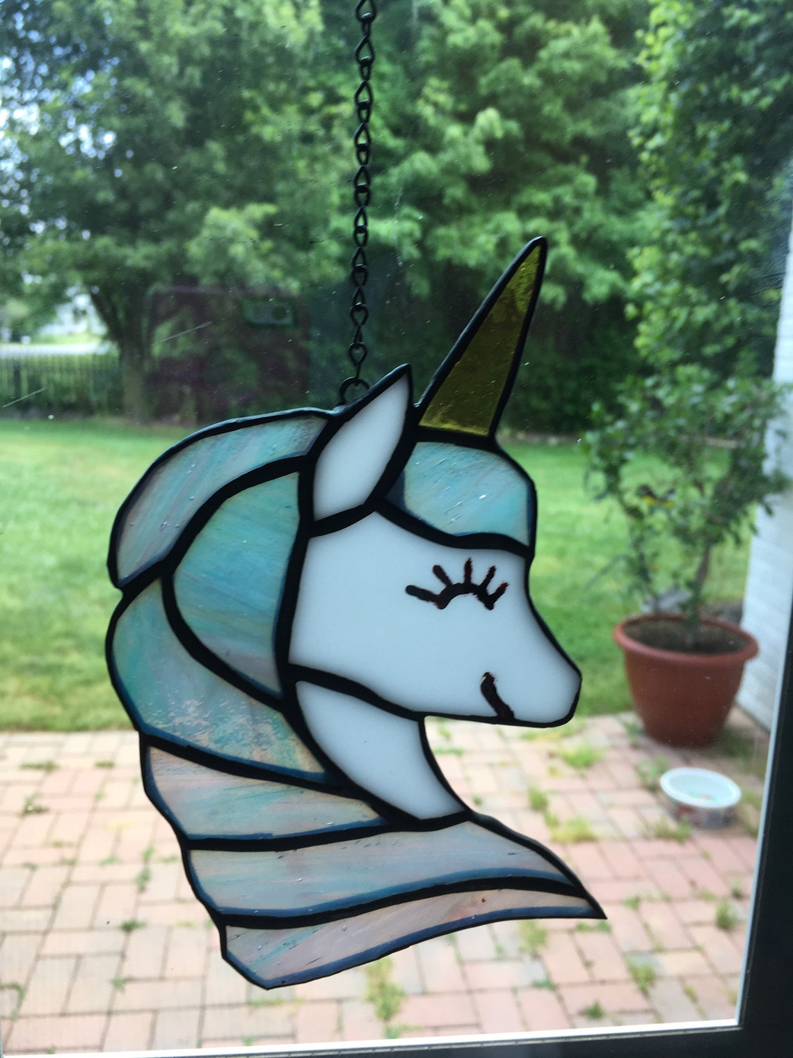 Tiffany stained glass unicorn suncatcher Etsy