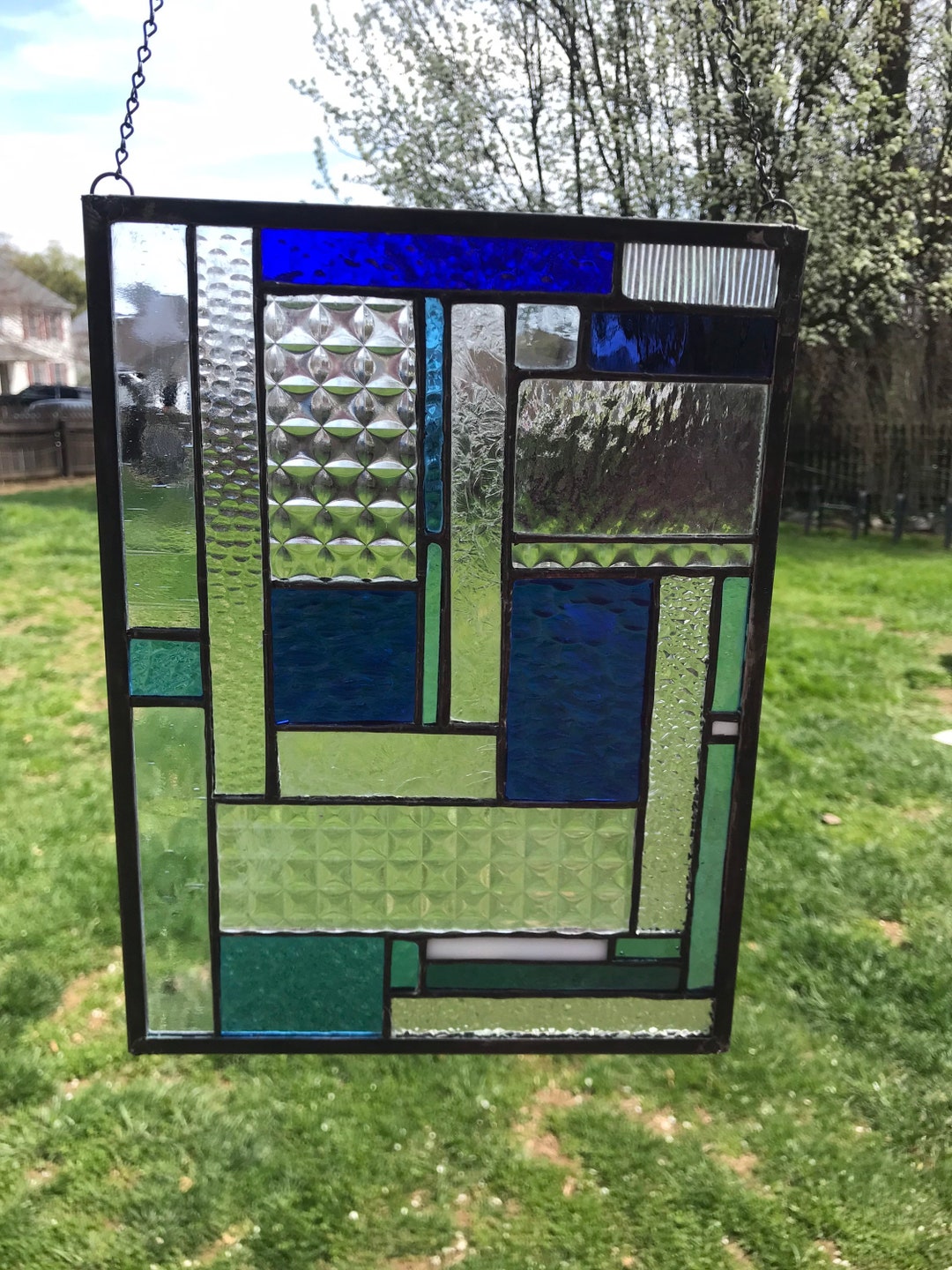Stained Glass Rectangular 9x12 Abstract Suncatcher Etsy