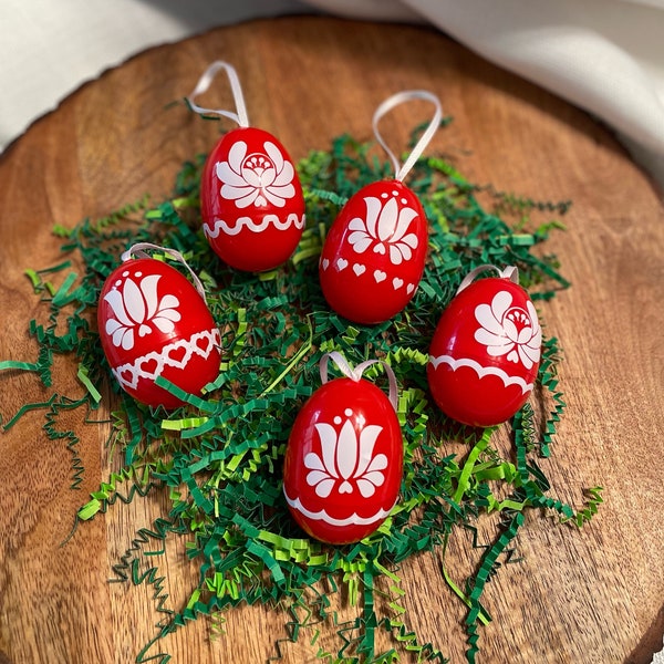Set of 5 Hungarian folk art inspired Easter eggs, Hanging decor, gift