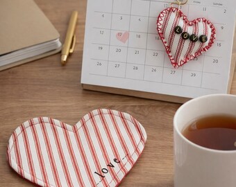 Handmade Heart farmhouse style Mug rug  and keychain, Love Charm, Valentine Desk Decor