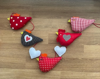 Handmade Chicken and Rooster Garland, Farmhouse Kitchen Decor