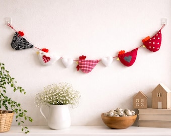 Handmade Chicken and Rooster Garland, Farmhouse Kitchen Decor