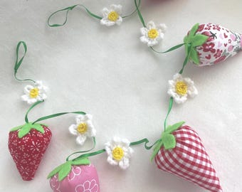 Handmade Strawberry Garland, Strawberry Ornaments, Cottagecore Decor,Summer Kitchen decor, Strawberry Tiered Tray decor