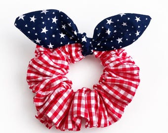 USA flag Scrunchie, Red White Blue, July 4th Hair Tie