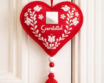 Handmade Red Felt Heart Door Hanger – Hungarian Folk Ornament, Mother's  day Gift