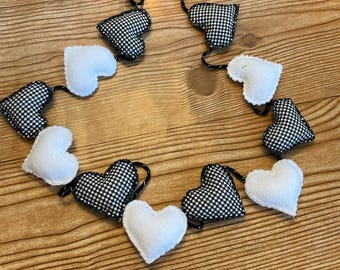 Handmade Fabric Heart Garland, Cottage farmhouse decor, Rustic fabric hearts