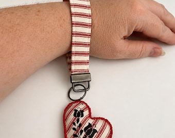 Hungarian Folk Fabric Keychain Wristlet, Kalocsa, Matyo Key Fob, Hungarian Gift
