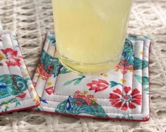 Quilted Fabric Coasters, Colorful fabric coaster set, Drink coasters