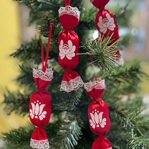 Hungarian folk art inspired, Satin candy shaped ornament  set of 4.
