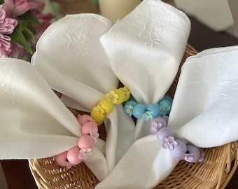 Handmade Wooden Bead Napkin Ring set - Spring & Easter Table decor, Farmhouse Rustic Style