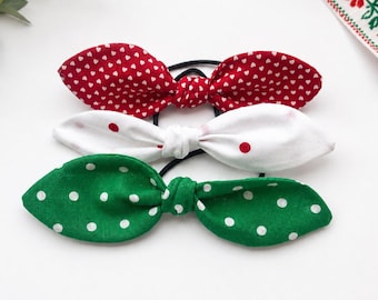 Handmade Hungarian Flag Bunny Ear Hair Ties Set, Red White Green Cotton Accessories