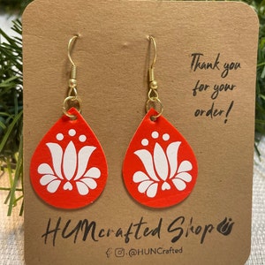 Hungarian folk art inspired faux leather earring, Magyar Heritage - Hungarian Ancestry