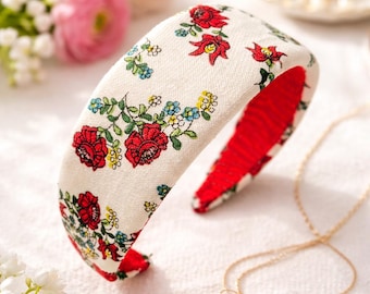 Headband with  printed Hungarian folk motif - Flower decor on headband