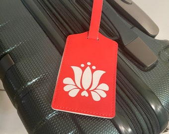 Faux Leather Luggage Tag, Hungarian Folk Art Design, Suitcase Identifier, Travel Bag Accessory