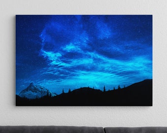 Milky Way Print - Night Sky Stars Canvas - Nightscape Over Mountains House Warming Gift - Decor Print Living Room Bedroom Decor Photo Home