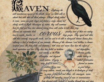 RAVEN Grimoire Page ~ Printable PDF Digital Download for Familiars ~ Animal Spirit Guides for Magick & Witchcraft