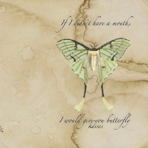 Cartão comemorativo LUNA MOTH ~ Download digital em PDF para impressão para o Dia dos Namorados ~ Beijos de borboleta ~ Antigo, vitoriano, estilo vintage