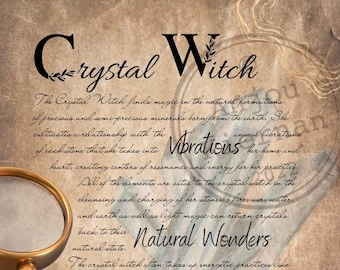 Page grimoire CRYSTAL WITCH ~ Pierres précieuses en téléchargement numérique PDF imprimable pour la sorcellerie ~ Aura et chakra, énergie vibratoire, magie minérale