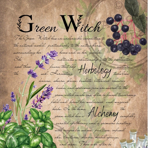 GREEN WITCH Grimoire Page ~ Printable PDF Digital Download for Herbal Witchcraft ~ Herbalism, Plant Magic, Botanical Book of Shadows