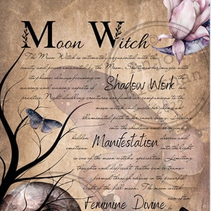 MOON WITCH Grimoire Page ~ Printable PDF Digital Download for Lunar Witchcraft ~ Phases, Moon Magic, Divine Book of Shadows