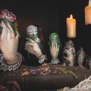 Victorian Mourning Hands Nesting Dolls ~ Hand-Painted Matryoshka ~ Antique Vintage Floral Botanical Painting ~ OOAK Art