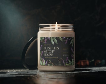 BLESS this WITCHY HOUSE Ritual Soy Candle ~ White Sage & Lavender ~ Cleanse Energy, Make Magic ~ Purifying Altar Witchcraft ~ 9 oz
