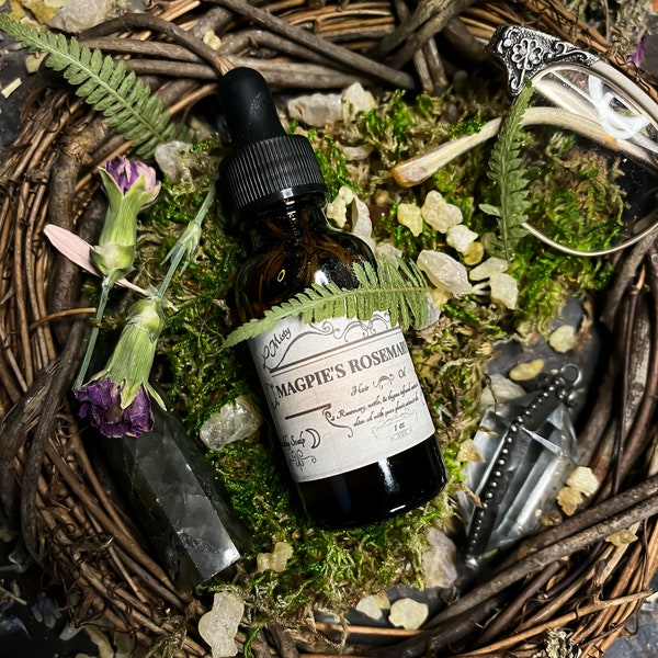 Magpie's Rosemary Hair Elixir ~ Botanical Oil & Remedy for Healthy Follicles and Hair Growth ~ Calming Herbal Scalp Treatment