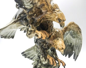 Ceramic Sculpture of Couple of Eagles by Hutsenreuter, 50s