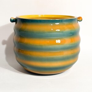 Yellow and Green Airbrushed Cachepot Vase by Ceramiche Galvani Pordenone, 1950s