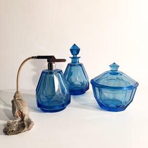 1950s Blue Glass Toiletry Set