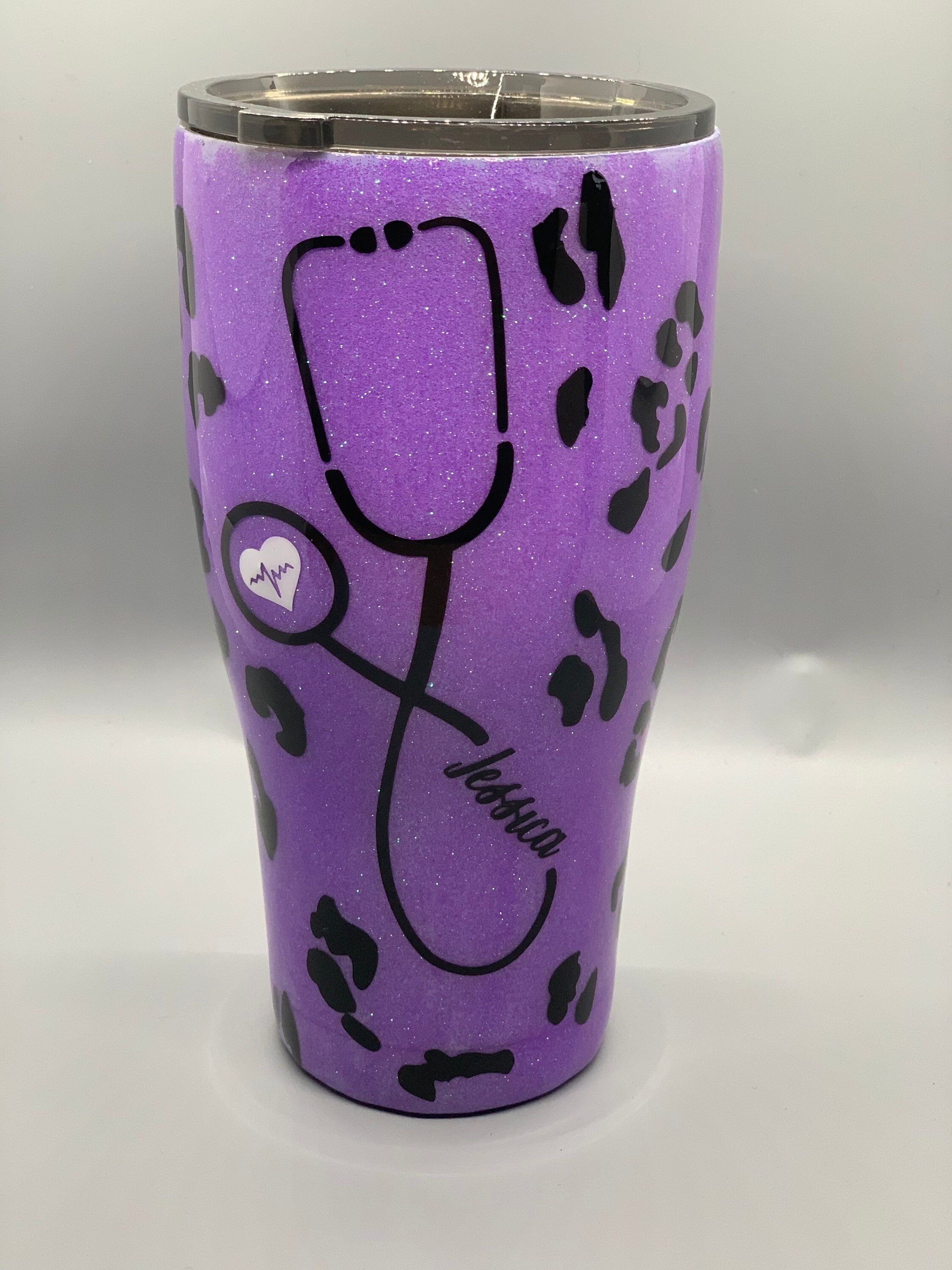Cheetah Print Glitter Epoxy Healthcare Stethoscope Tumbler Etsy