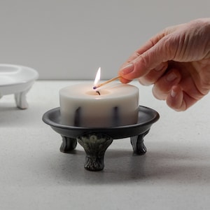 Victorian style ceramic candleholder, candle tray, white or black | handmade pottery