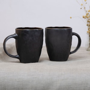Juego de tazas de cerámica hechas a mano: Cerámica negra satinada, 12 oz/17 oz