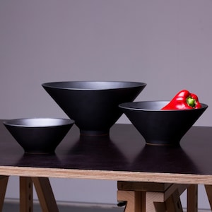 Set of 3 ceramic bowls | Satin Black | handmade pottery