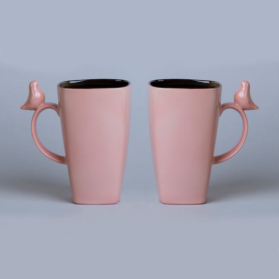 Set of 2 Large 20 Oz Ceramic Bird Mugs | Dusty Pink | Handmade Pottery | -  Etsy