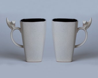 Large ceramic cat mug 1pc 20 oz  | Speckle Beige | Handmade Pottery |