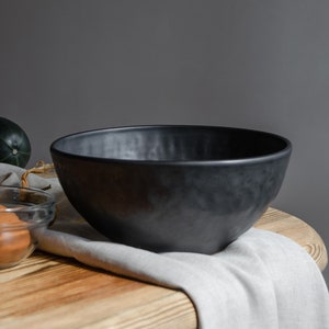 Handmade ceramic Salad of Fruit bowl | Rustic pottery bowl | Satin black