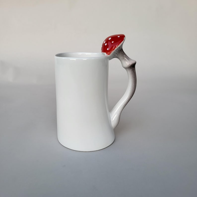 Handmade Ceramic Mushroom Mug: Amanita Muscaria Design, 16.9 oz White image 4