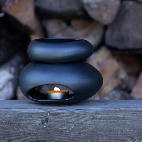 Handmade Ceramic oil burner for essential oils and wax melts | Satin Black