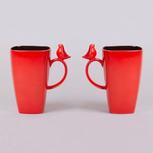 2er-Set große 20-Unzen-Keramikvogelbecher | Rot | Handgetöpferte Keramik |