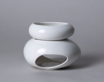 Keramikbrenner in Handarbeit hergestellt Glattes Pebble-Design, Diffusor für ätherisches Öl mit weißer Glasur